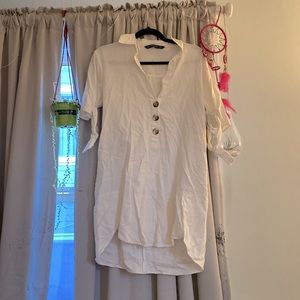 Zara white shirt linen dress